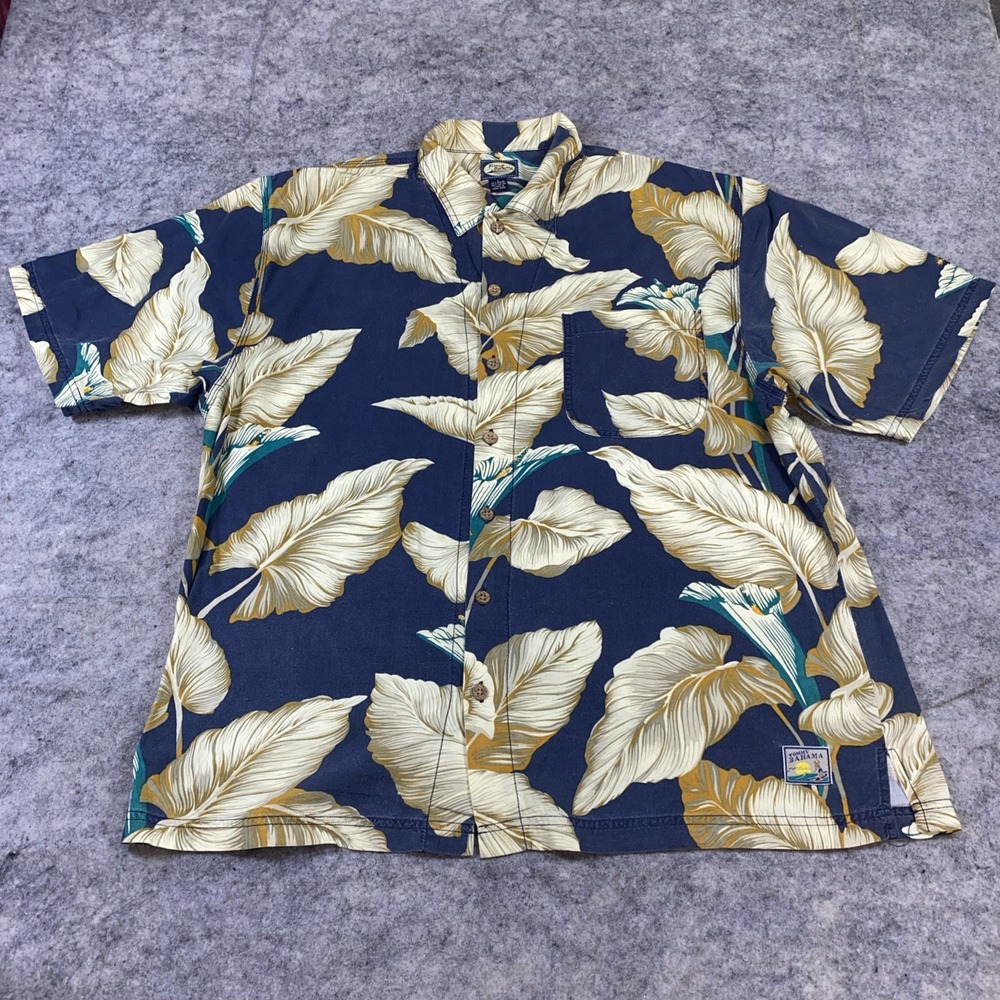 Vtg Tommy Bahama Shirt Men's Large Blue Floral Tropical Camp Aloha Relaxed‎ Fit